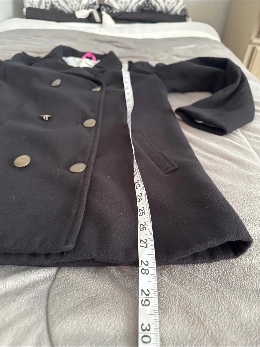 Old Navy girls Black Double-Breasted Pea Coat with Metal Buttons Sz 14
